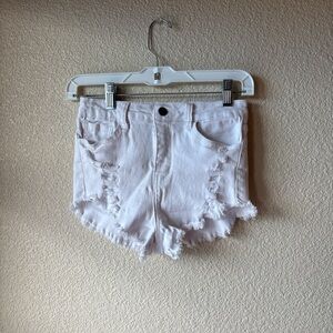 Brandy Melville White Distressed Frayed Hem Denim Shorts